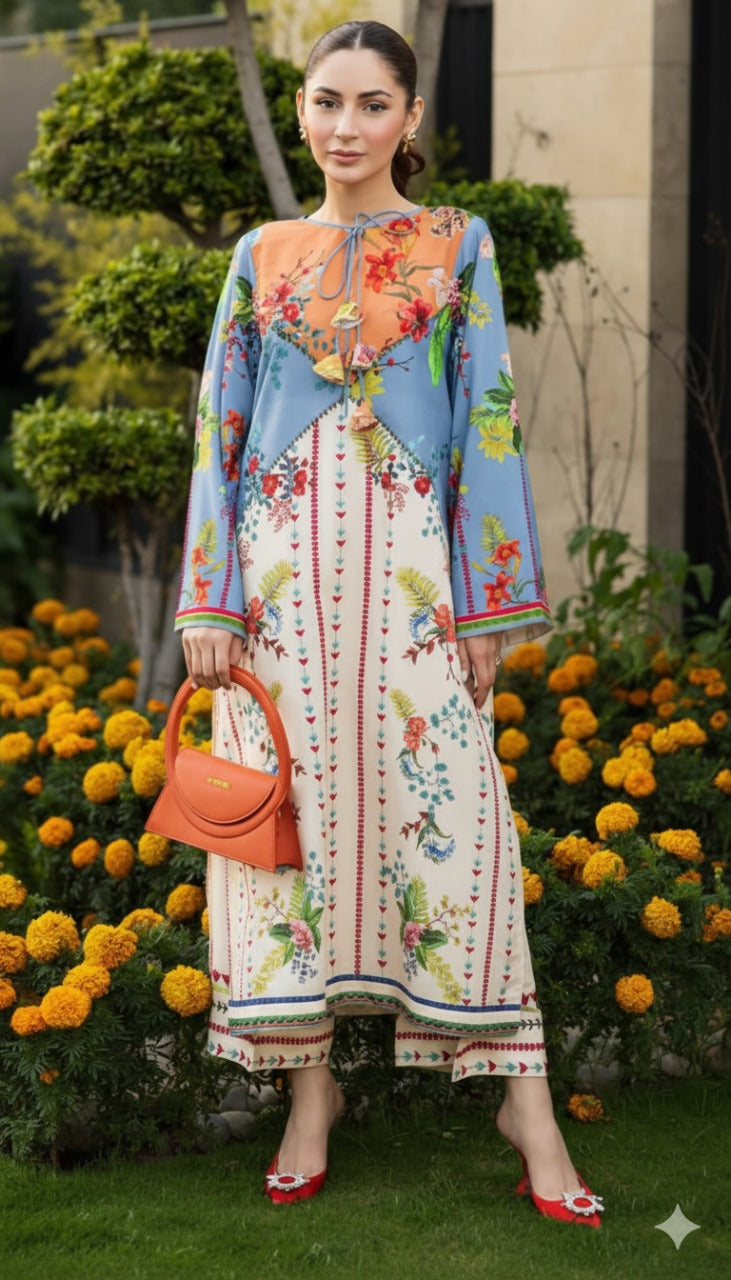 Blue Floral Print Co-ord Set – 2 Piece